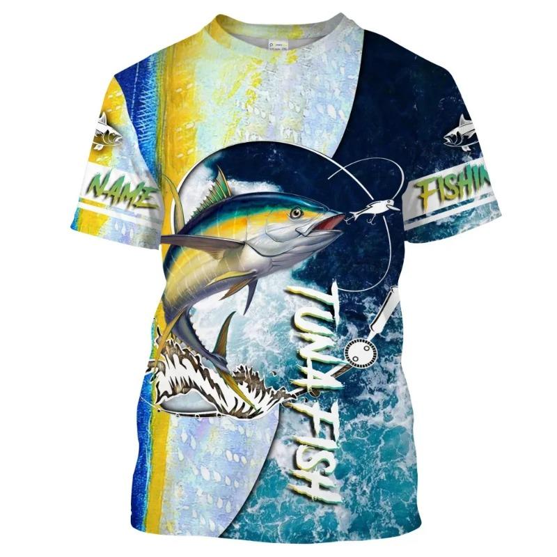 Fischmann Sommer 3D-gedrucktes Herren-T-Shirt Wildfischen Mode Kurzarm Übergröße Locker Schnelltrocknendes Top