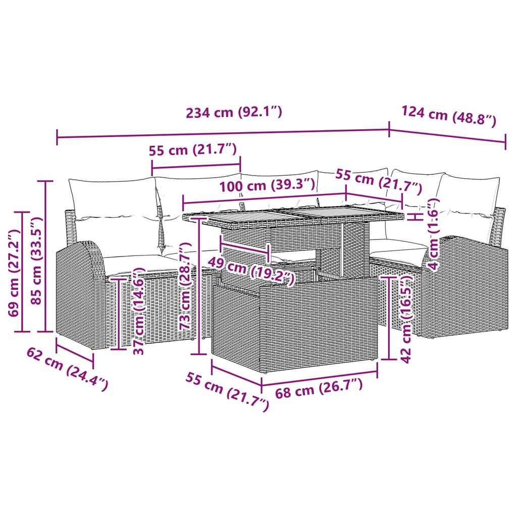 Garden Sofa Set with Storage 6 pcs Black Poly Rattan