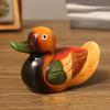 Set of 2 Wooden Mandarin Duck Couple Sculptures Decorative Animal Figurines For Engagement Gift And Table Shelf Display
