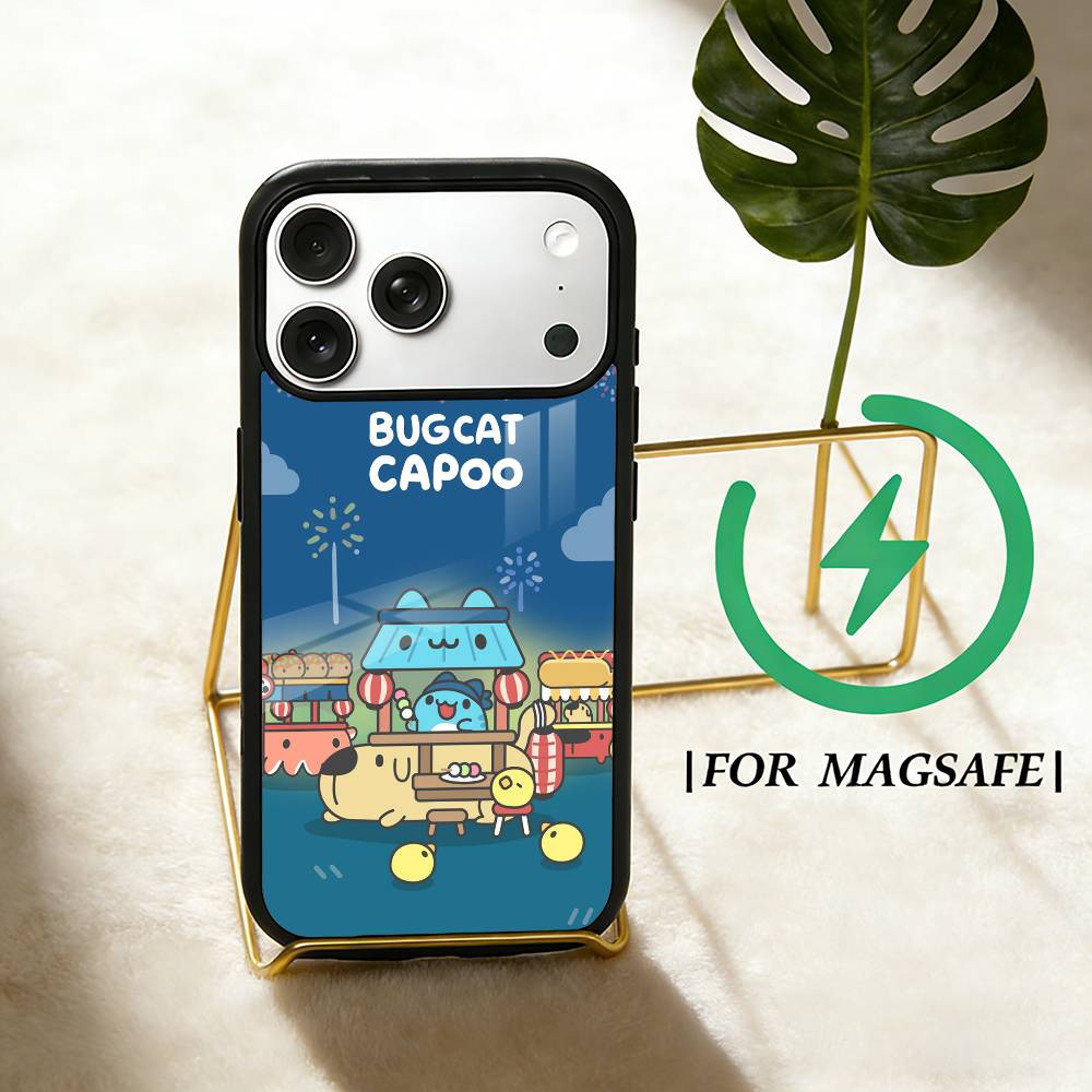 Cute B-Bugcat Capoo  Phone Case For iPhone 17 16 15 14 13 12  Pro Max Plus for Magsafe Mirror Wireless Magnetic Cover
