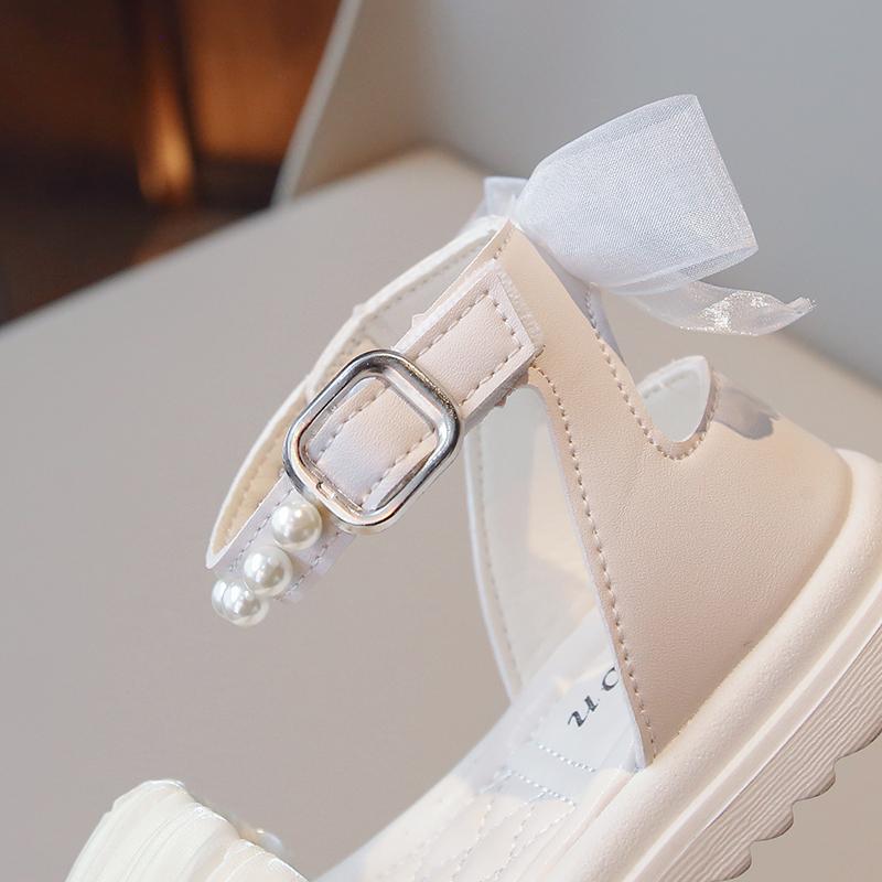 Girls Princess Sandals with Pearls Children Summer Beach Shoes Soft Soles Fashion Kids Bow-knot Gladiator Sandals Size 26-37