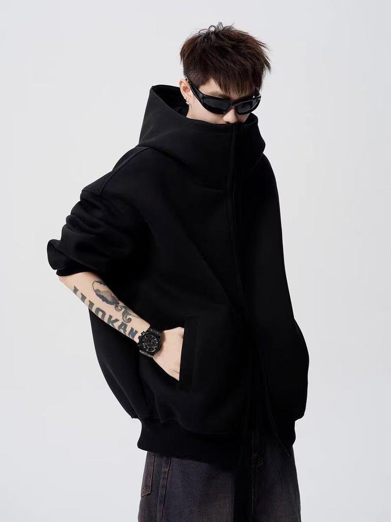 Men's Retro Heavyweight Cardigan Hoodie - Trendy, Loose-Fit Jacket for Spring/Autumn