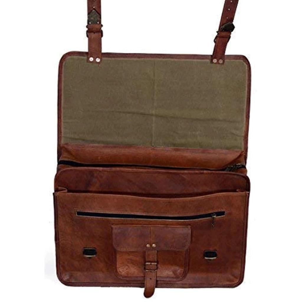 Genuine Vintage Brown Leather Messenger Bag Shoulder Laptop Bag Briefcase