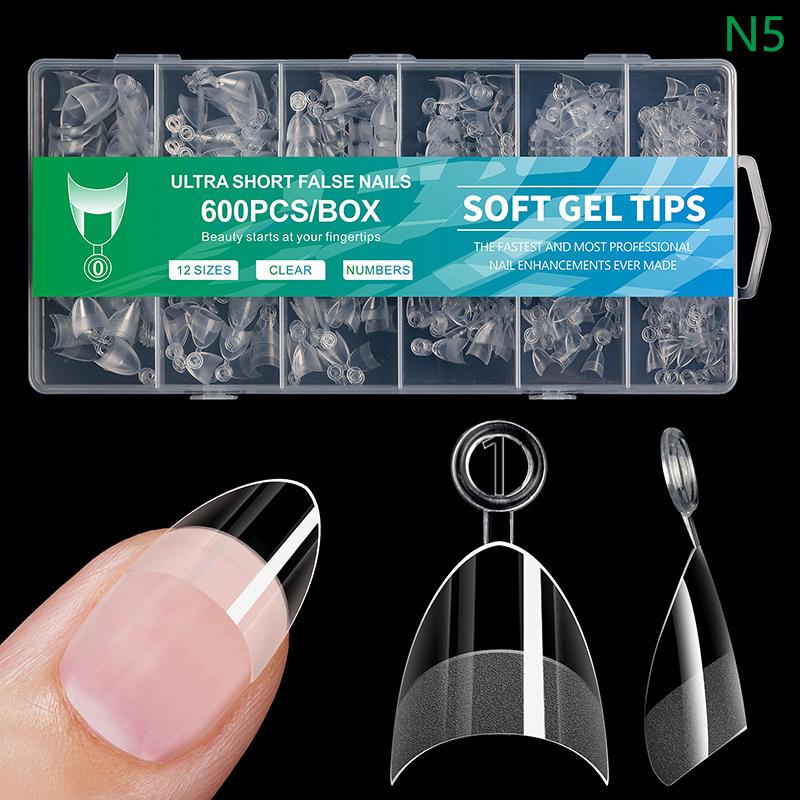 600Pcs Full Cover Press On Nail Tips Stiletto Almond Square Coffin French False Fake Soak Off Gel Nail Extension Tips Capsule