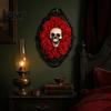 Spider Web Skull Ornament Halloween Gothic Wall Decoration, Vintage Red Rose Frame Sculpture, Decorative Horror Art for Holiday Party Decor