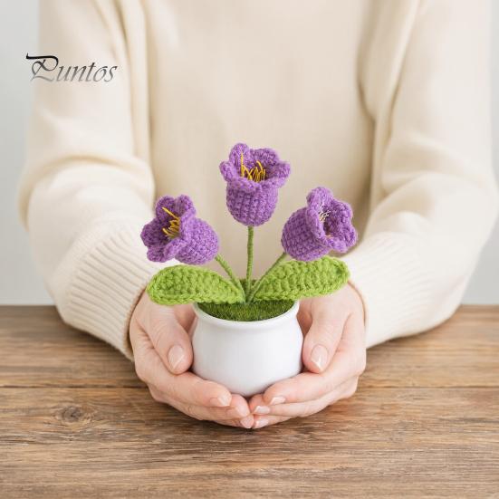 Non-fading Woven Planter Potted Plant, Handmade Wool 3D Texture Crochet Soft Flower Bouquet with Flowerpot, No Maintenance Home Decor Lightweight