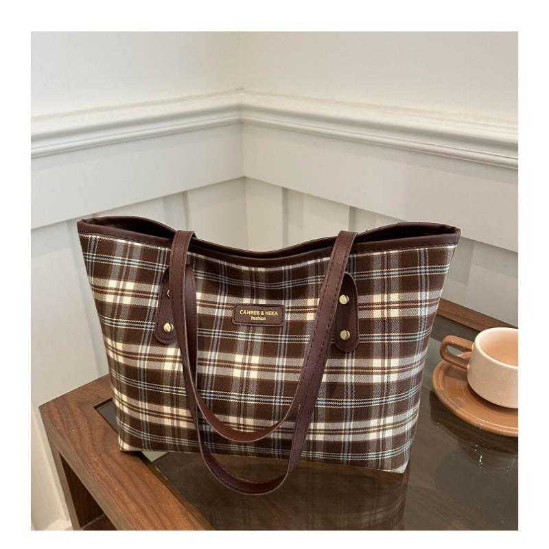 Neue Schulstil Schulter Damenhandtasche Personalisierte Lässige Kariert Bedruckte Tragetasche Trendige Einfache Handtasche