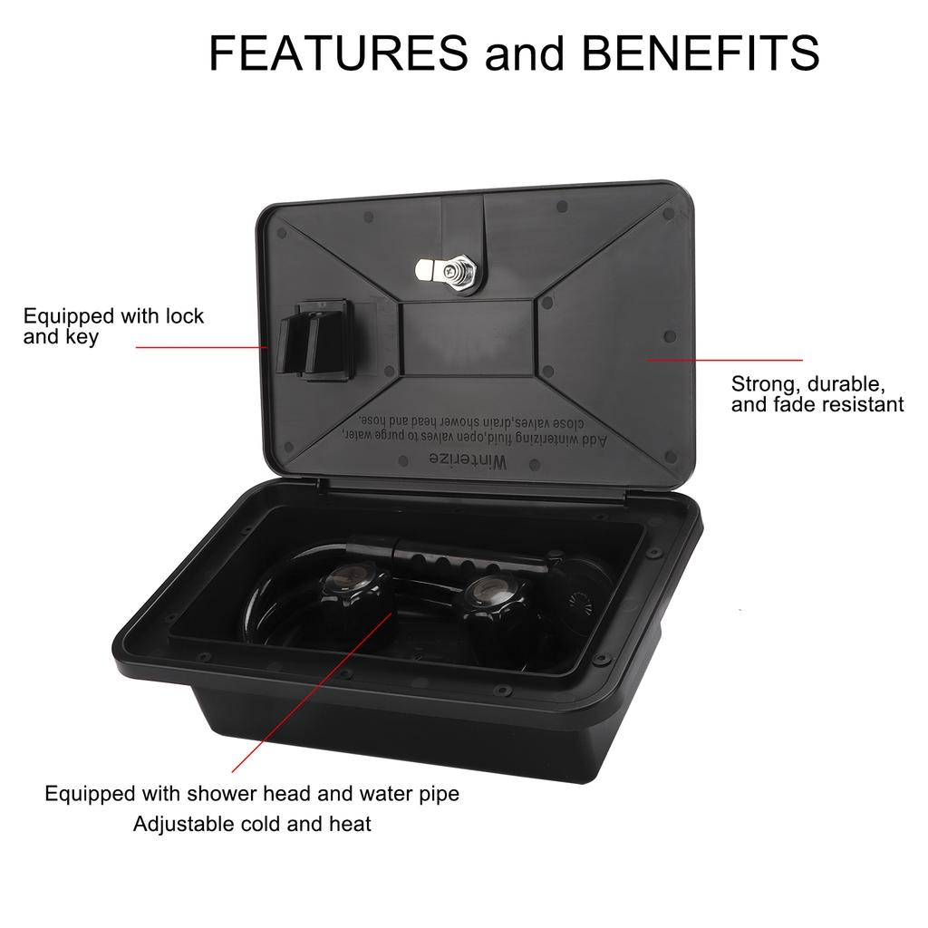 RV Shower Box RV Exterior Shower Box Kit Hot Cold Water Adjustable with Hose Lock Keys Exterior Shower Box for Motorhome