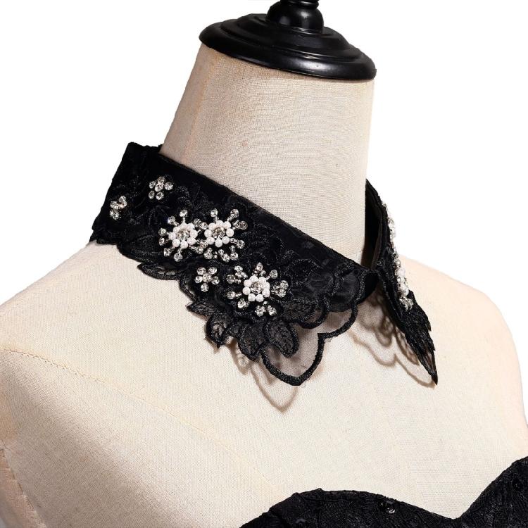 Fashionable Embroidery Floral Beaded Lace Fake Collar for Women Lapel Ruffled Organza Removable Collar Dress Accessory