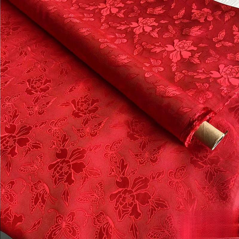 Breathable Mulberry Silk Jacquard Fabric Hollow Flower Luo Silk Fabric for Sewing Traditional Chinese Dress Cheongsam Clothes