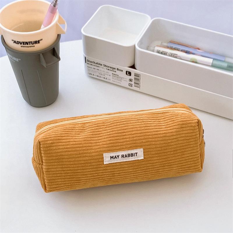 Solid Color Corduroy Pencil Case Student Art Minimalist Stationery Pouch Zipper Coin Purse Women Makeup Bag Travel Organizer