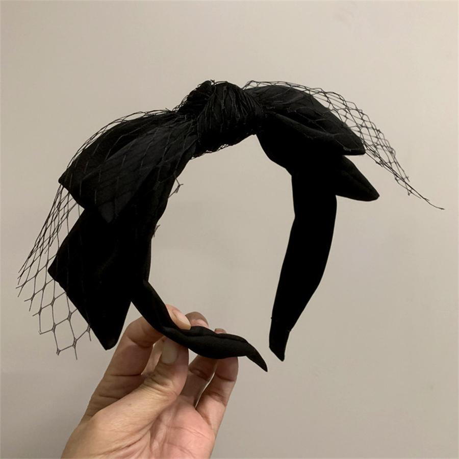 Korean Retro Fishnet Double-layer Large Bow Headband Black High Skull Wide-brimmed Headdress High-end Headband Hair Accessory
