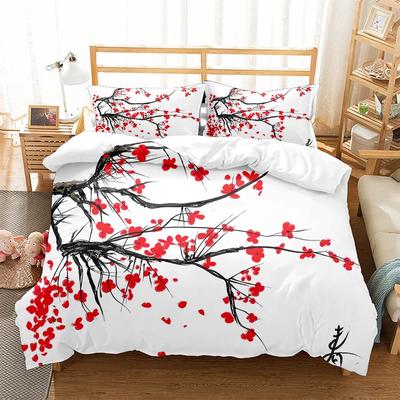 Japanese Duvet Cover Branch Of A Flourishing Sakura Tree Flowers Cherry Blossoms Spring Art Polyester Bedding Set Full/King Size