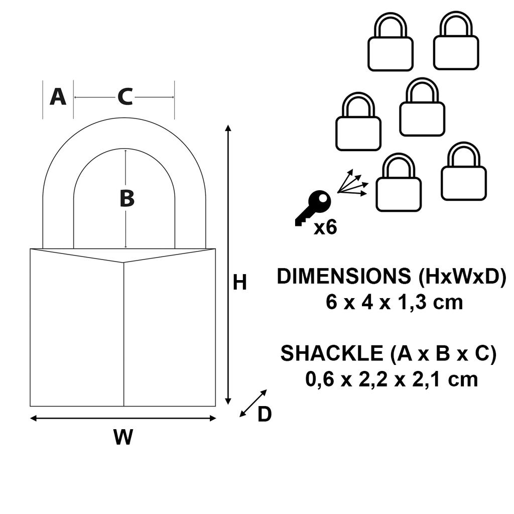 Master Lock Pack of 6 Brass Padlocks, Keyed Alike, 40x60x13 mm