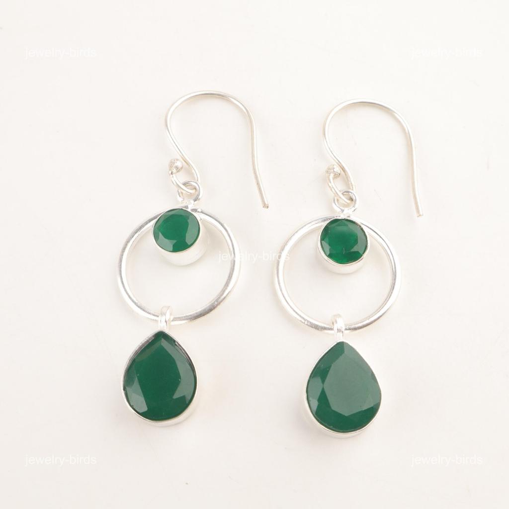 Green Onyx Gemstone Sterling Silver Hook Engagement Dangle Drop Earrings Jewelry EE-140-9