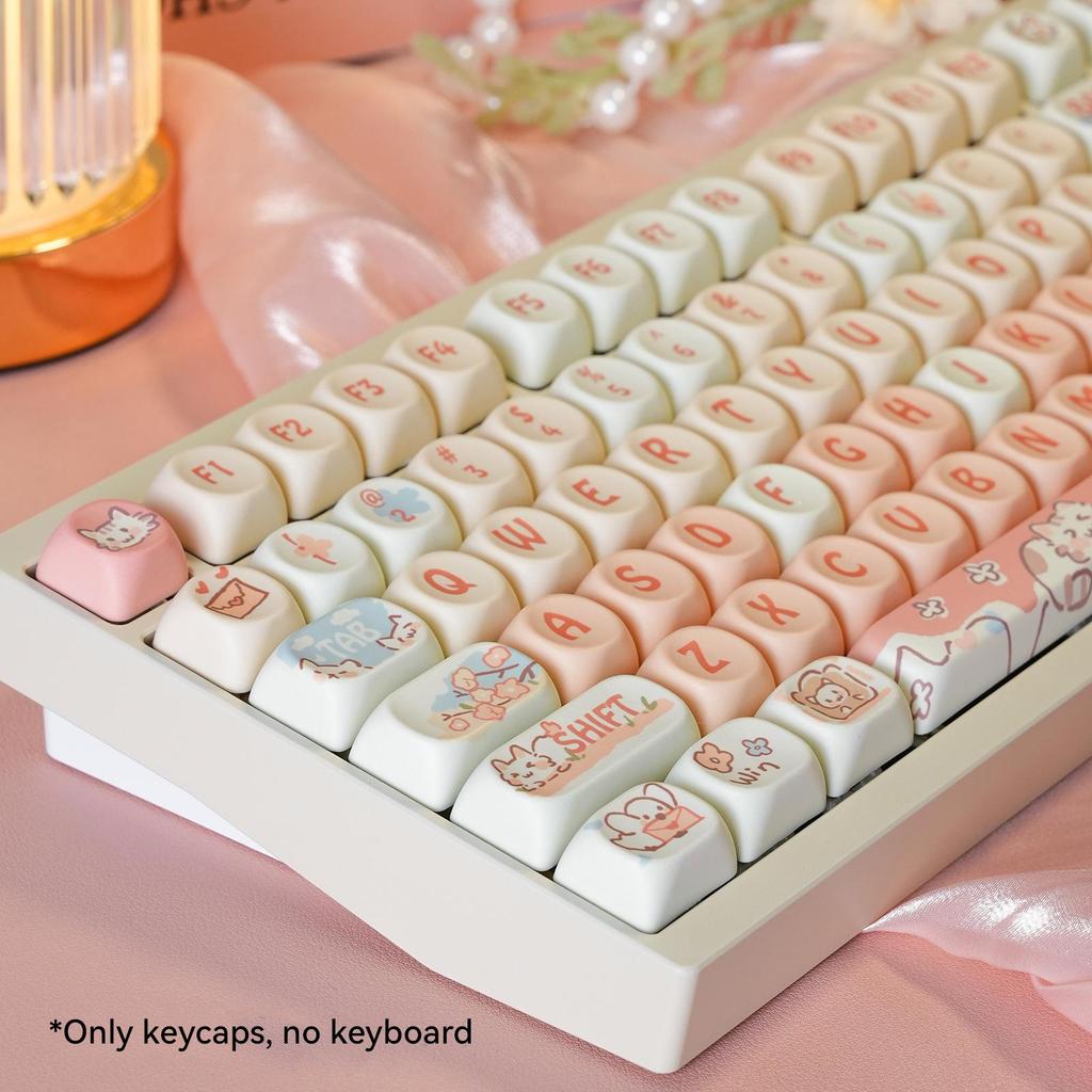 MOA Height Off-white Light Pink Strawberry Kitty Sublimation Keycaps 75 98 Complete Set of Mechanical Keyboard Keycaps