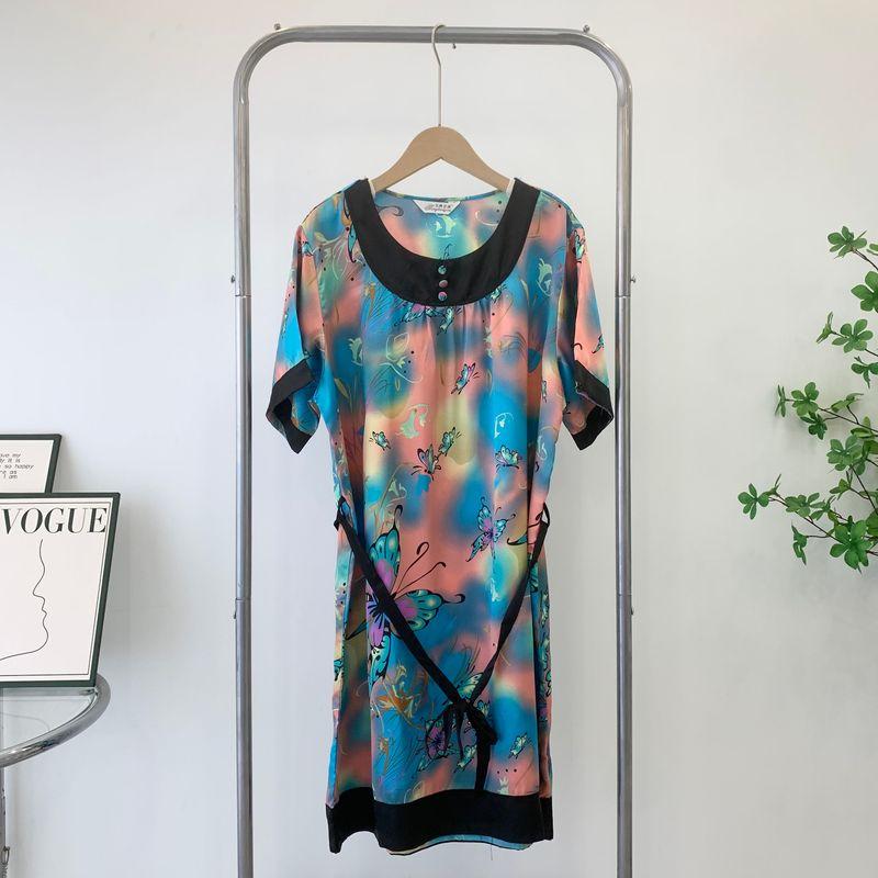 Korean Style Ice Silk Nightdress Women's Summer Thin Lace up Pajamas Homewear Skirt Mid-Length Pajamas