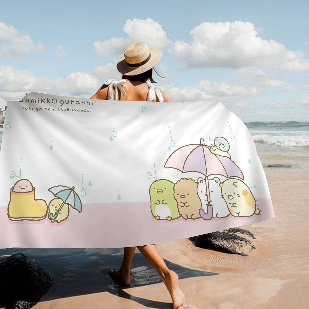 Cartoon Pink Sumikko Gurashi Microfiber Blanket Quick Drying Beach Towels Oversized Printing Super Absorbent Pool Towel Blanket