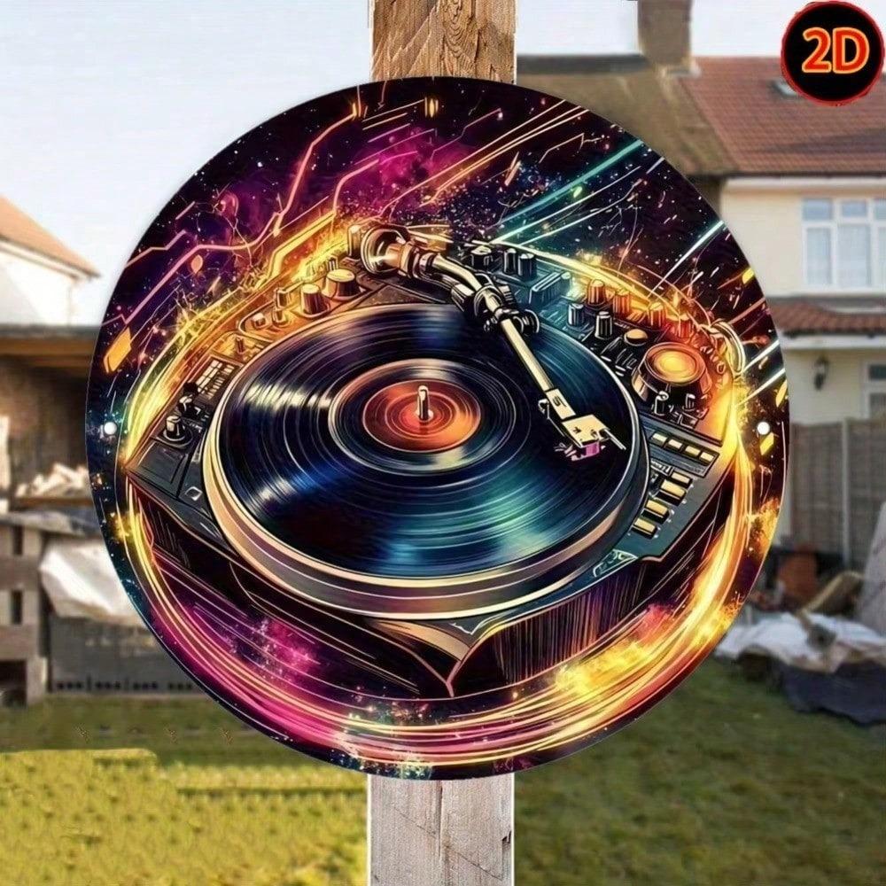 Vintage Retro Holographic Vinyl Record Tin Sign 20cm Circular Metal Wall Art Music Room Decor