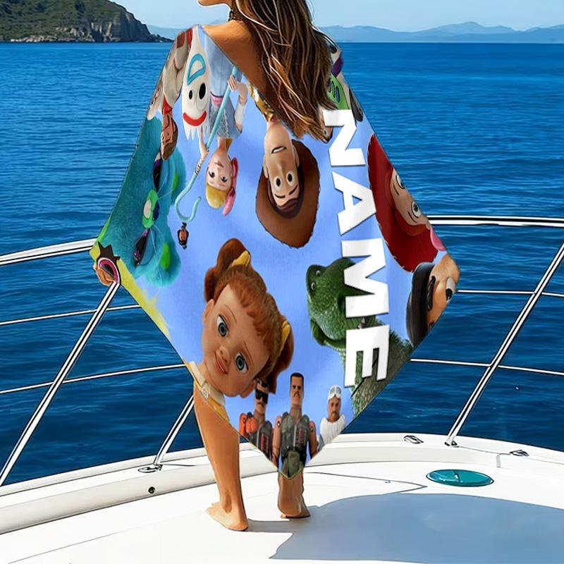 1pc Toy Story3 Beach Towel with Custom Name, Beach/Swimming/Bath/Picnic/Camping Towel, Suitable for Seaside Beaches