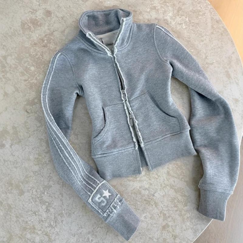 European and American casual slim fit spicy girl patch embroidery zipper jacket