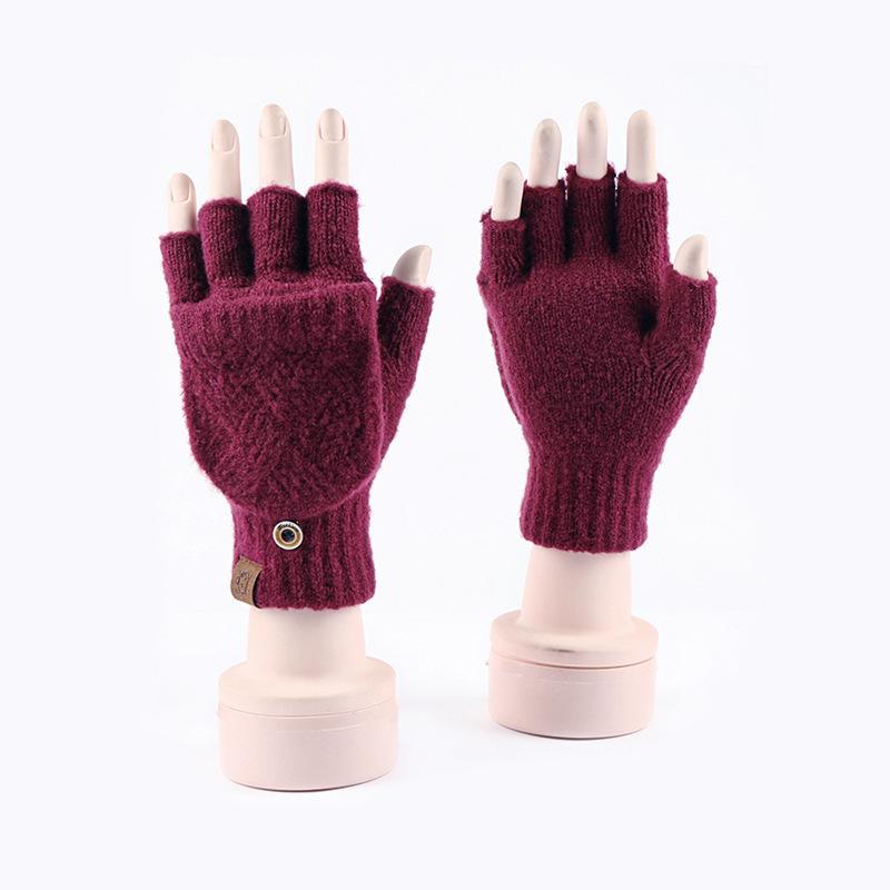 Knitted Ankola Red Gloves Women's Winter Warm and Cold-proof Thickened Solid Color Versatile Cycling Touch Screen Split-finger Gloves