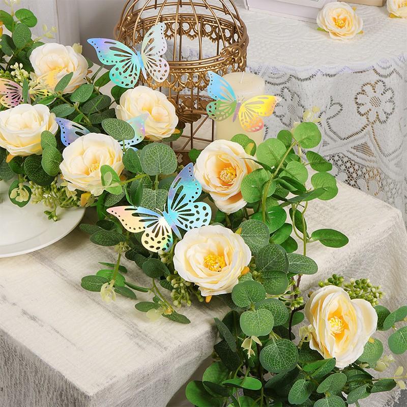 1PC Plastic Handmade Artificial Eucalyptus Leaf Vine Romantic Simulation Flower Vines Festival Laser Butterfly Home Decoration