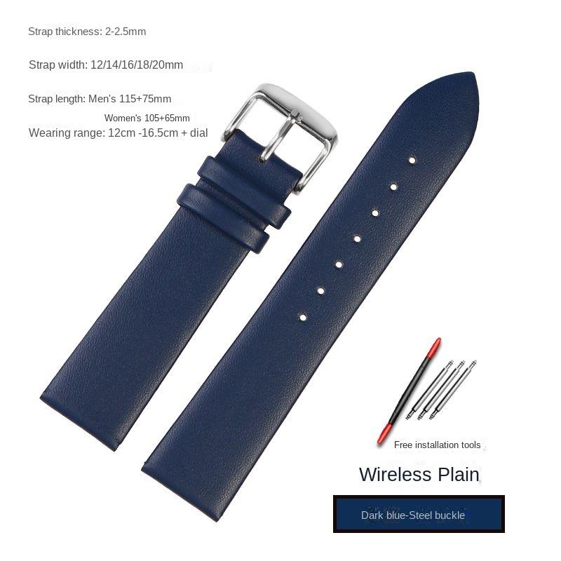 Blue Stainless steel strap substitute Rossini Medal Citizen Armani Longines Blue Cowhide Watch Chain Bracelet 20mm 21mm 22mm