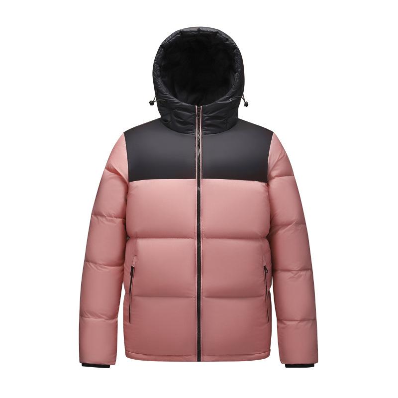 Down jacket men's winter new Korean version loose for men and women couple white duck down color-blocked jacket hooded bread jacket