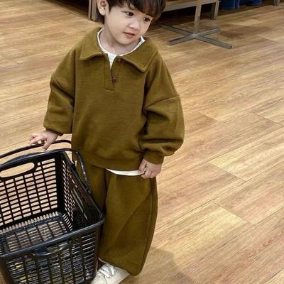 Frühlings- und Herbst-Unisex-Kinderoutfits Koreanischer Stil Mode Lässiges Sportset Einfarbig Langarm-Kapuzenpullover Lockere Jogginghose Zweiteiliges Set