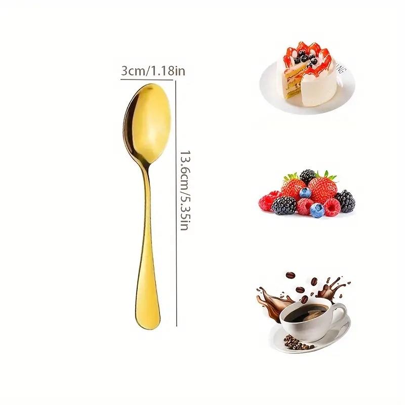 12pcs gold stainless steel coffee spoon, dessert spoon, tea spoon, machine washable, suitable for kitchen, restaurant