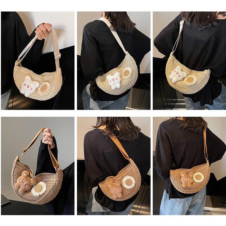 Holiday Wind Beach Bag Retro Woven Bag New Straw Bag Seaside Bag Crossbody Shoulder Dumpling Bag
