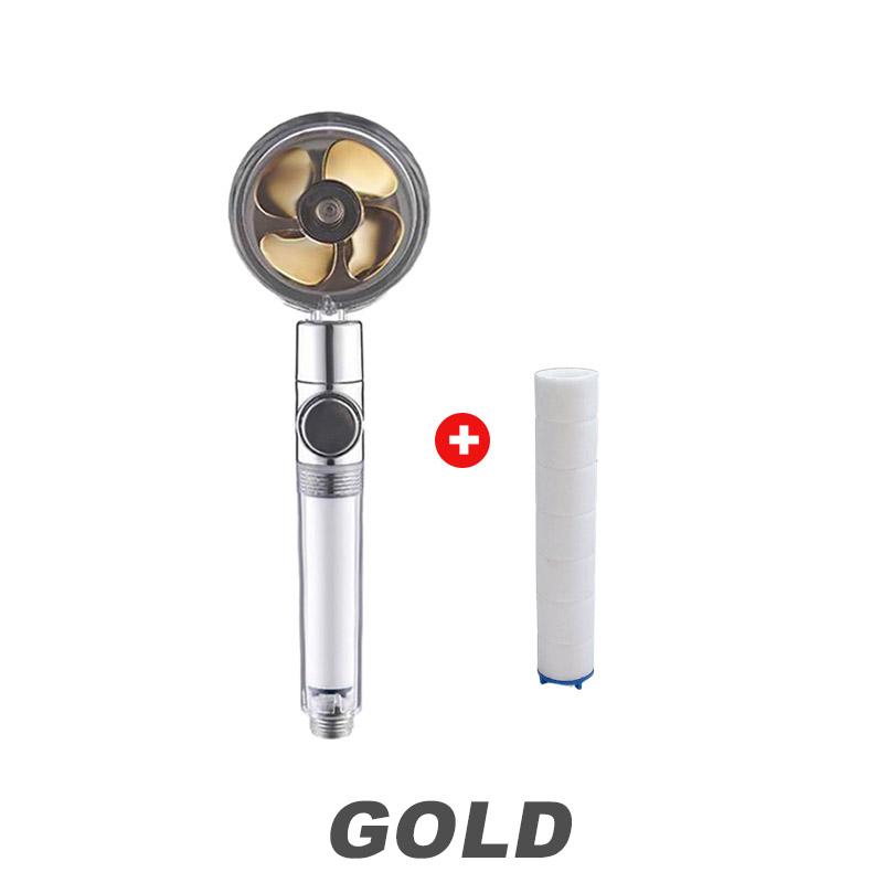 Powerful Pressurized Shower Set Fan Filter Showerhead One Touch Water Stop Sprayer Water Saving Handheld Showerheads