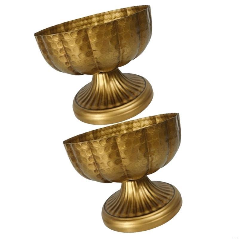 Stylish Flower Vases Pair of Vintage Iron Centerpieces Bowls Portable Decoration for Parties Supplies and Event X3UC
