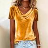2025 Women's Velvet Swing Collar Short Sleeve Solid T-shirt