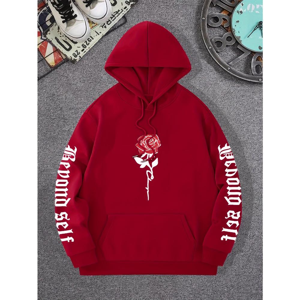 Rose Artistic Letter Printed Hoodies Casual Street Women Sweatshirts Comfortable Pullover Crewneck Loose Female Clothes