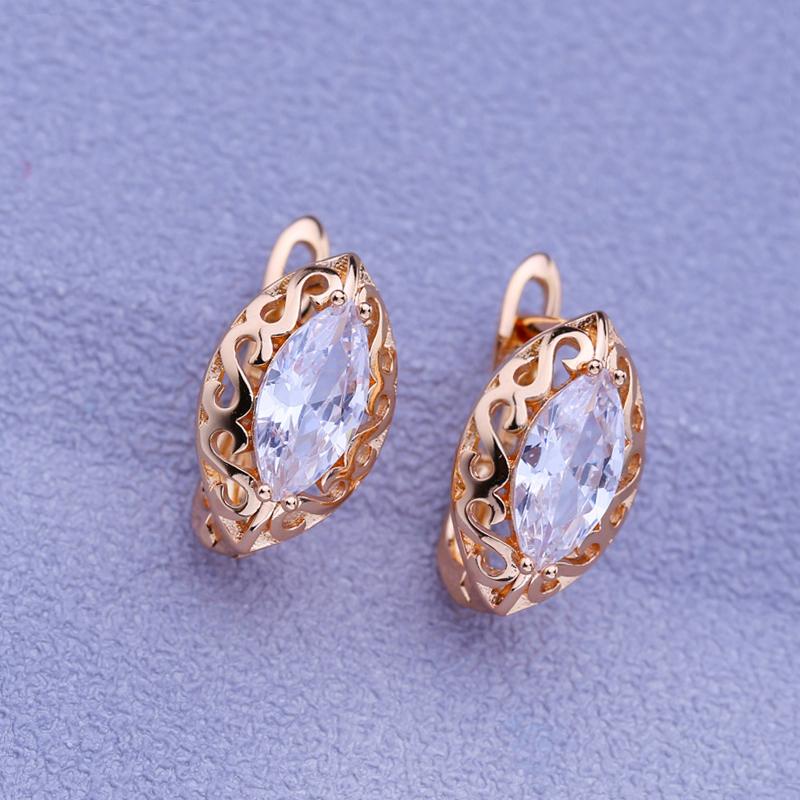 LSOOYH boucles d'oreilles à Clip couleur or Rose boucle d'oreille de mode pour les femmes creux cubique zircone boucles d'oreilles bijoux