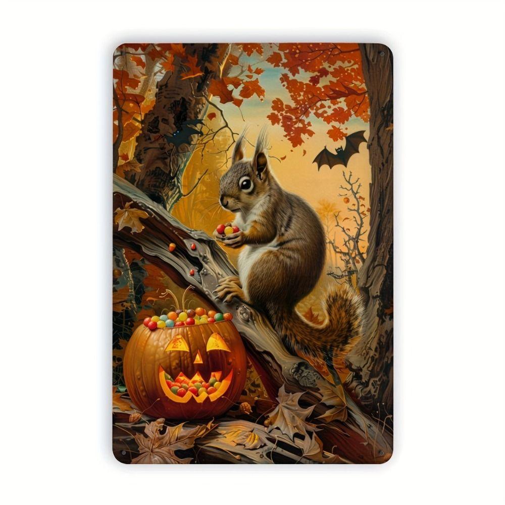 Witch Cat Forest Halloween Sign Metal Tin Sign 20x30 cm Wall Decor