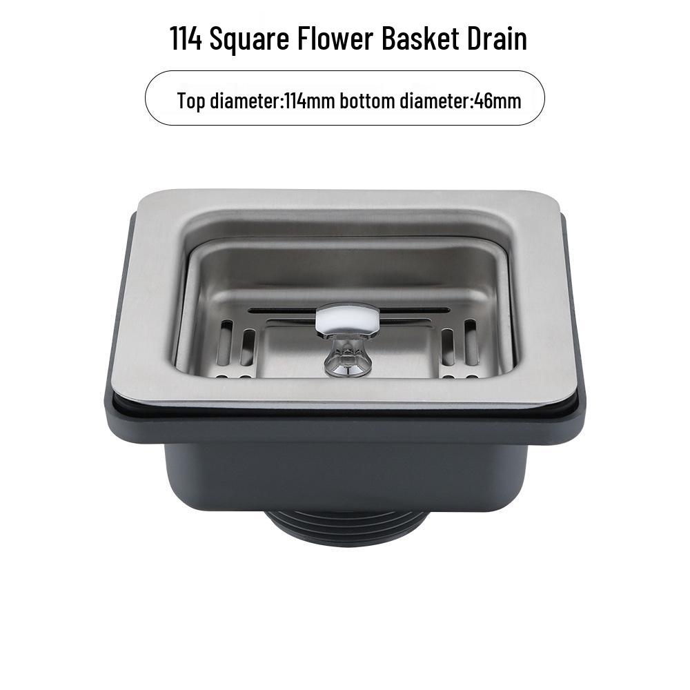 מסננת כיור ריבועית מנירוסטה 304 לסלסלת פרחים: כיור יחיד/כפול אטום לריחות עם צינור ניקוז לירקות ושטיפת כלים