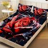 3D Fitted Sheets Set Red Flowers Blooming In the Rainy Night Pattern Cute Bedding Set Printed Customized For Girls Kids Decorate