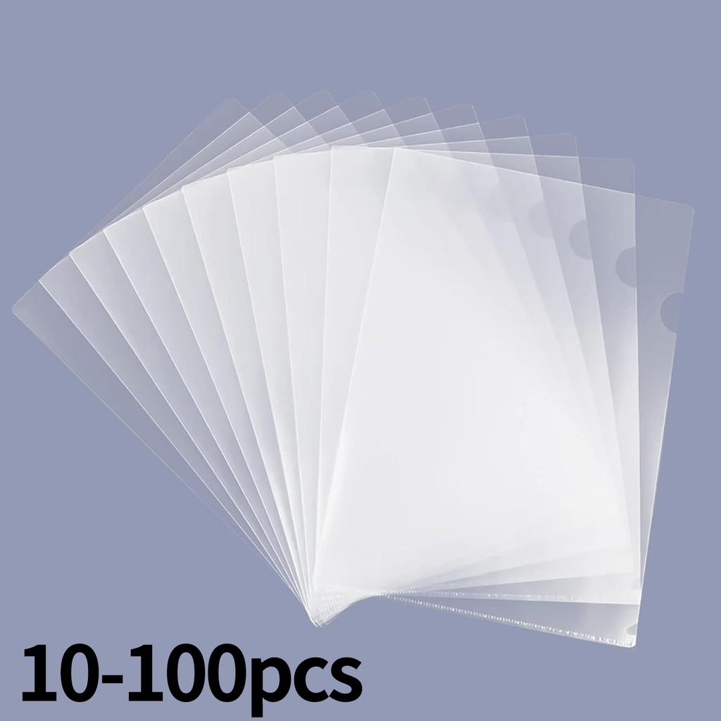 10-100Pcs L-Type Plastic Clear Paper Sleeves Protector Resume File Jacket Folders Organizer in Transparent,Letter/A4 Size
