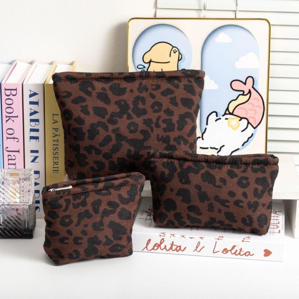 Portable Leopard Print Makeup Bag Large Capacity Zipper Design Cosmetic Bag Toiletry Bag Home Travel
