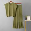GMXIA Casual Women's Summer Solid-color Sleeveless Vest, Knitted Sweater, Wide-leg Pants, Large-sized Ice Silk Suit