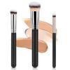 Professional Foundation Brush Set, 3 Piece Makeup Brushes with Synthetic Fibers, Black Handle with Silver Ferrule, Flat Top for Liquid and Cream