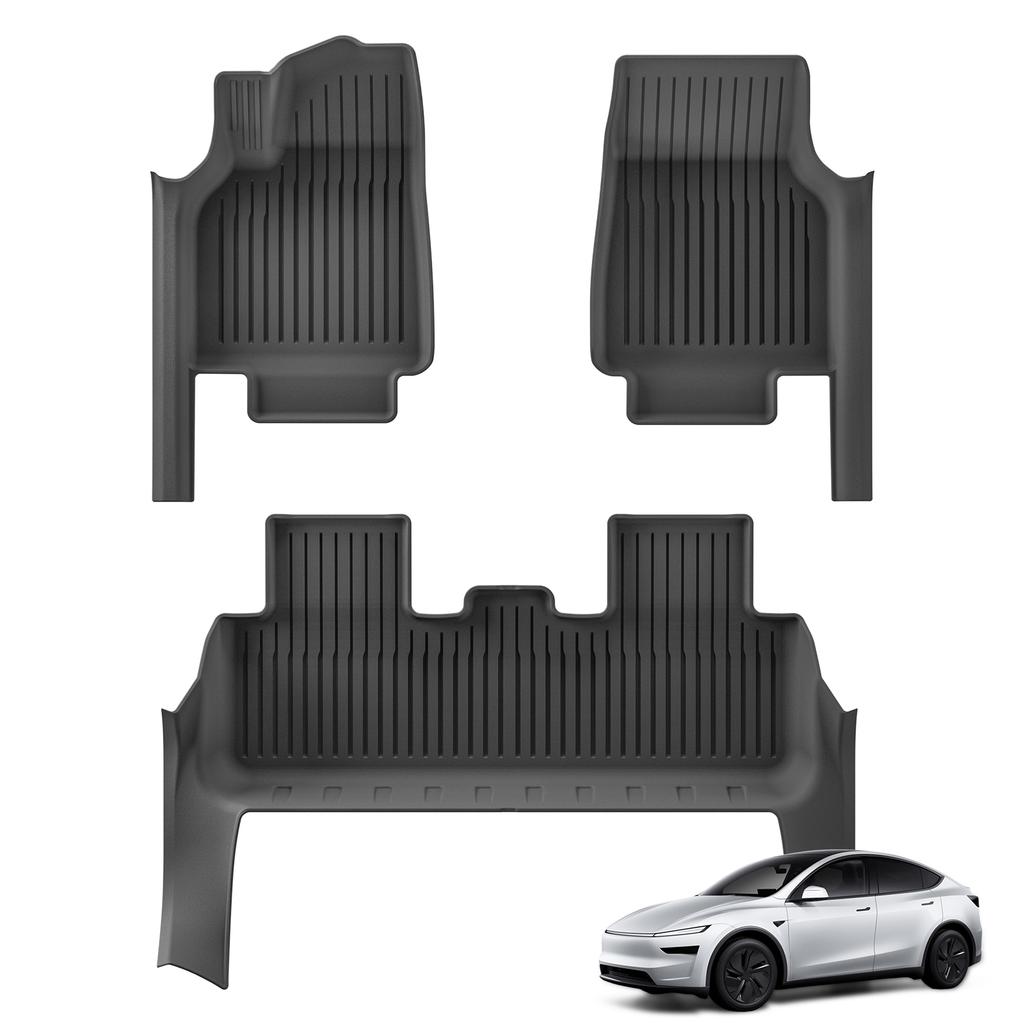 For Tesla Model Y 5seats Launch 2025+ Juniper Car Floor Mats TPE Foot Mat With Door Sill Protective Cover Black