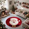Santa Claus Round Rug Christmas Holiday Theme Non Slip Festive Decorative Floor Mat For Living Room Bedroom Home Decor