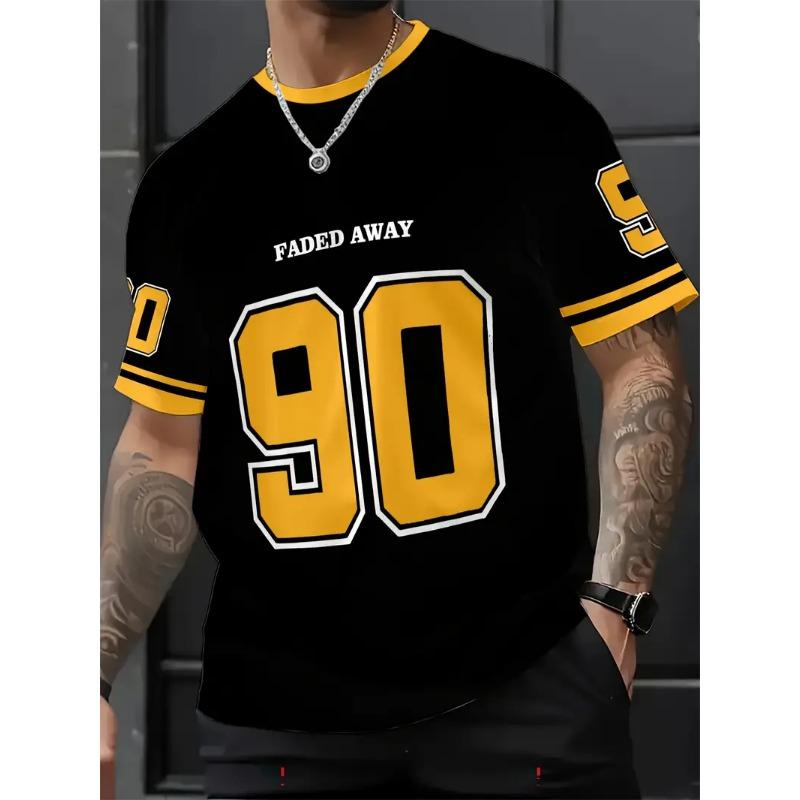 Men's Round Neck Short Sleeve Summer Patchwork Letter NO.90 Print Casual Tees Sports Football Jersey Y2k Women's T-shirt Tops