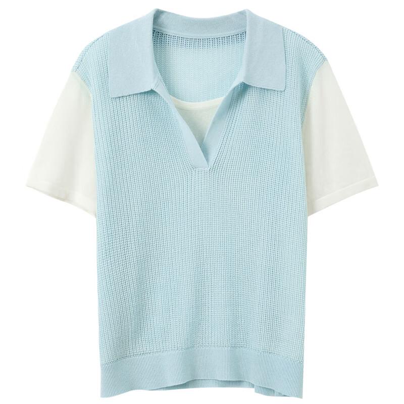 Sancai 2025 Summer Faux Two-Piece Polo Knit Top