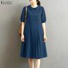 Women Casual Doll Collar Solid Color Summer Half Sleeve Dress