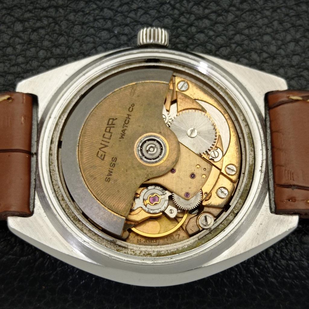 POUŽITÉ ŠVAJČIARSKE ENICAR AUTOMATICKÉ 167 PÁNSKE HODINKY DEŇ&DÁTUM HNEDÝ CIFERNÍK a432173-2